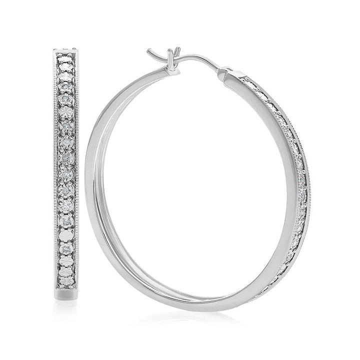 1/10 Ct. T.w. Genuine White Diamond Sterling Silver Hoop Earrings