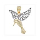 14k Two-tone Gold Filigree Humming Bird Charm Pendant