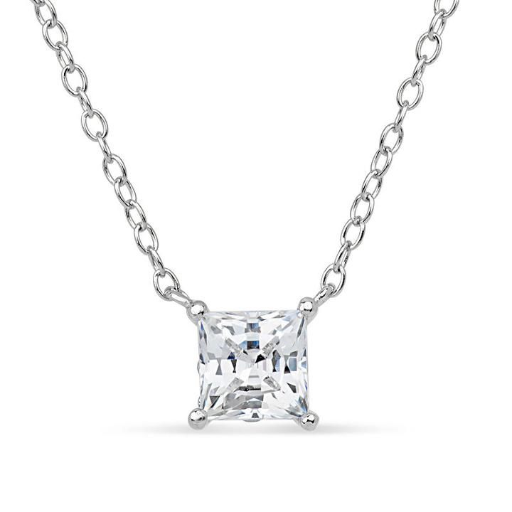 Sterling Silver & 18k Rose Gold Over Silver Princess Cut 1 Ct. T.w. Solitaire Necklace Featuring Swarovski Zirconia