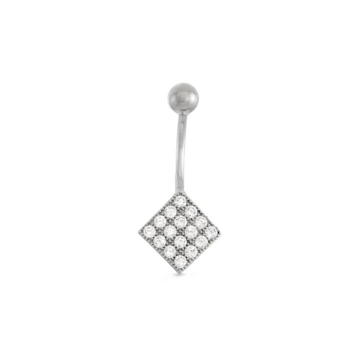 10k White Gold Cubic Zirconia Pave Square Belly Ring