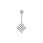 10k White Gold Cubic Zirconia Pave Square Belly Ring