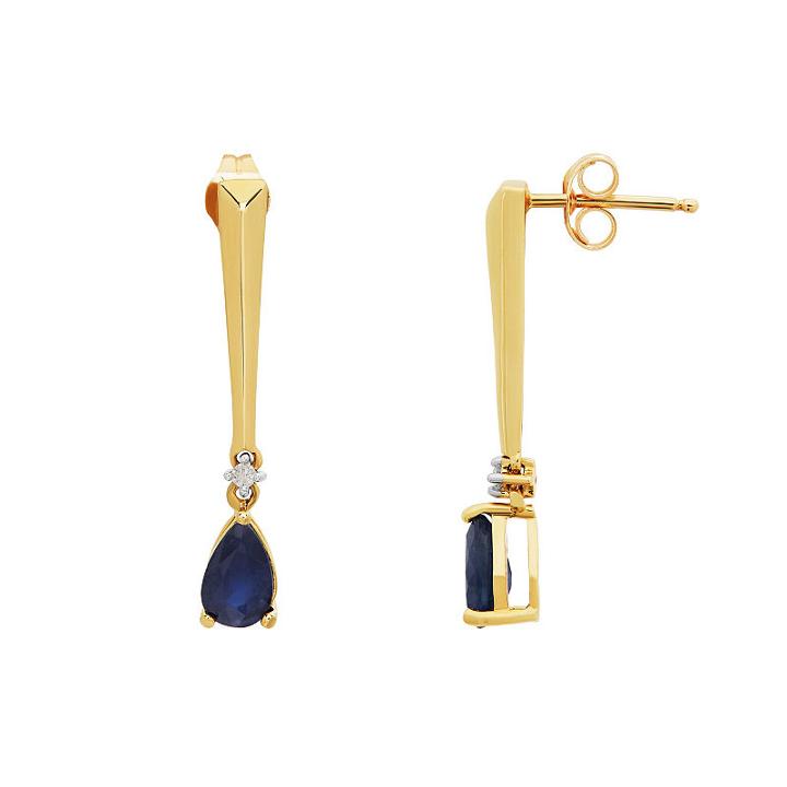 Diamond Accent Genuine Blue Sapphire 10k Gold Drop Earrings