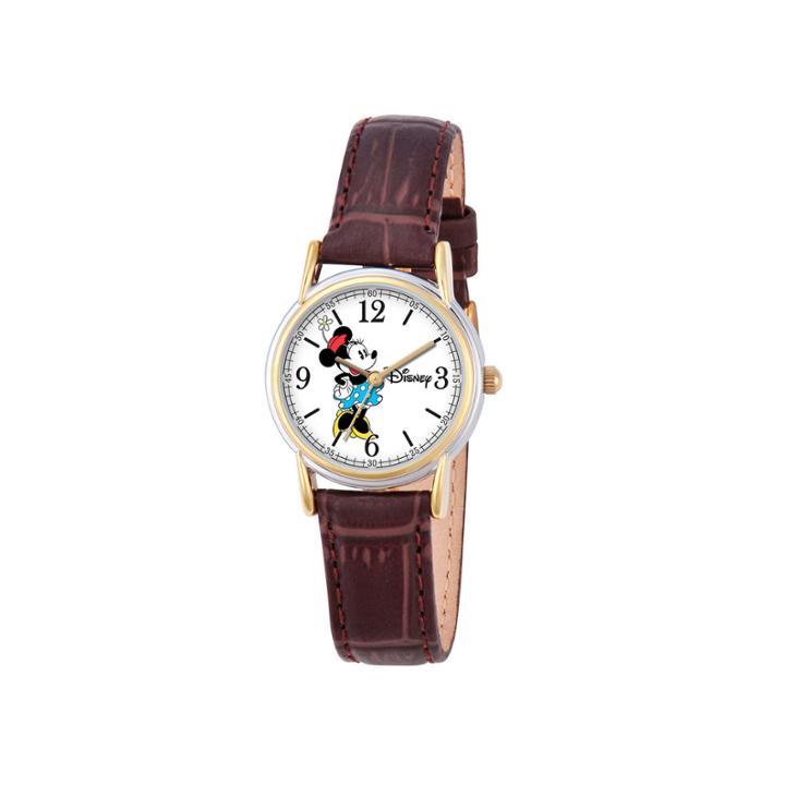 Disney Minnie Mouse Womens Brown Strap Watch-w000552