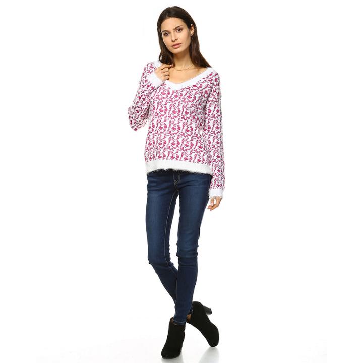 White Mark Leopard Pullover Sweater