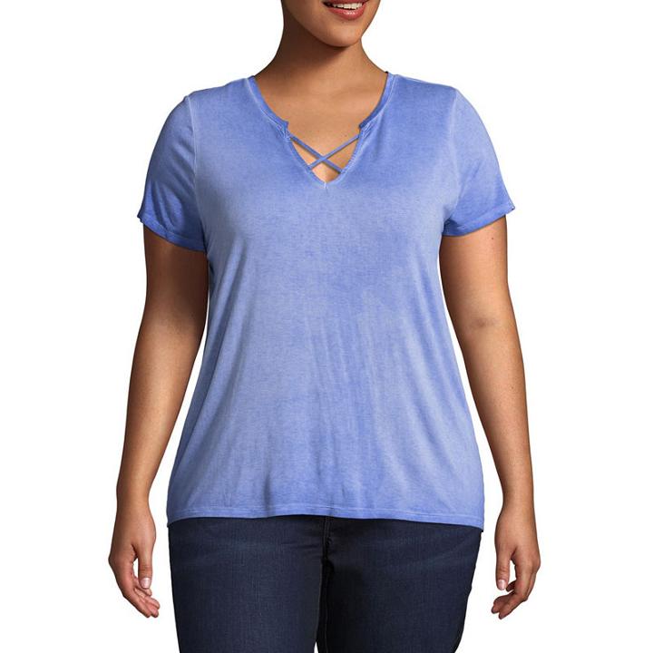 Arizona Short Sleeve V Neck T-shirt-womens Juniors Plus