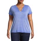 Arizona Short Sleeve V Neck T-shirt-womens Juniors Plus