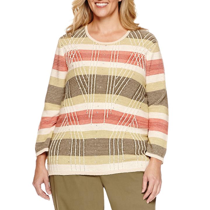 Alfred Dunner 3/4 Sleeve Crew Neck Pullover Sweater-plus