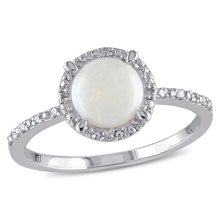 Womens Diamond Accent Genuine Opal White Sterling Silver Cocktail Ring