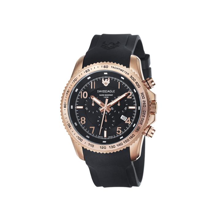 Swiss Eagle Landmaster Mens Black Dial Black Silicone Strap Chronograph Watch Se-9044-04