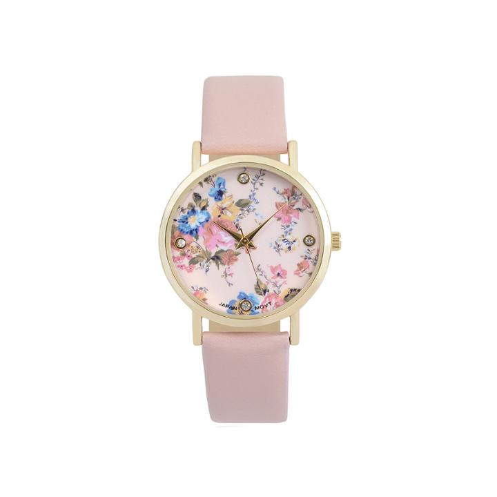 Journee Collection Womens Crystal-accent Floral Dial Watch