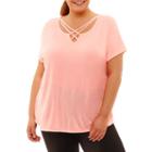 Xersion Short Sleeve Strappy Neck T-shirt-womens Plus