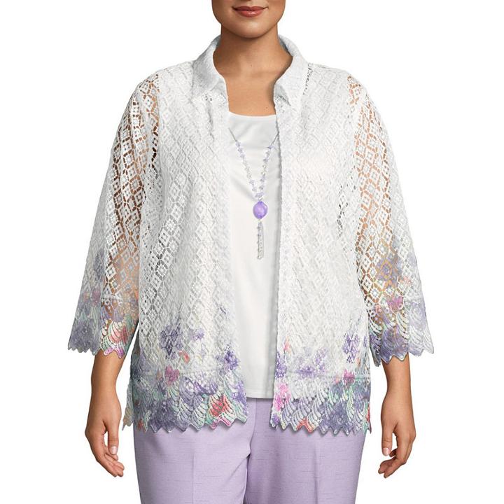Alfred Dunner Roman Holiday Lace Print Layered Blouse- Plus