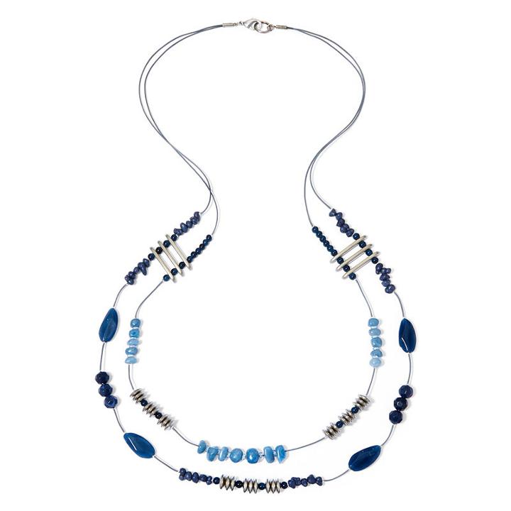 Aris By Treska Birmingham Blue Bead Silver-tone 2-row Necklace