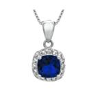 Cushion-cut Lab-created Sapphire And Genuine White Topaz Sterling Silver Pendant Necklace