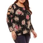 Byer California Long Sleeve Round Neck Knit Floral Blouse-plus