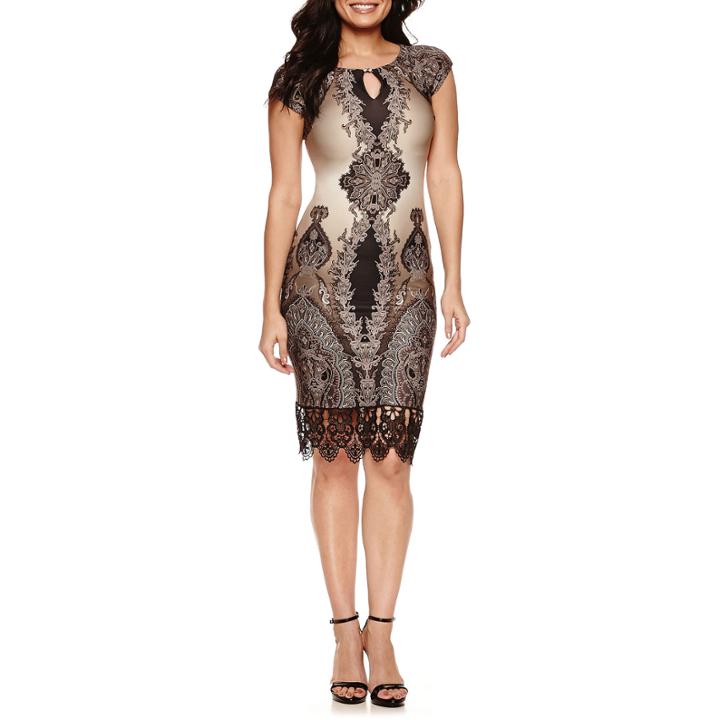 Weslee Rose Short Sleeve Embellished Sheath Dress