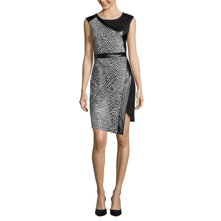 Worthington Cap-sleeve Faux-leather Trim Sheath Dress