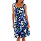 London Style Collection Sleeveless Floral Print Fit-and-flare Dress