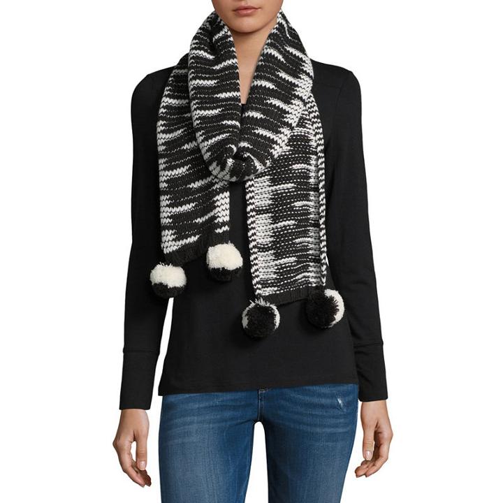 Libby Edelman Stripe Pom Oblong Cold Weather Scarf