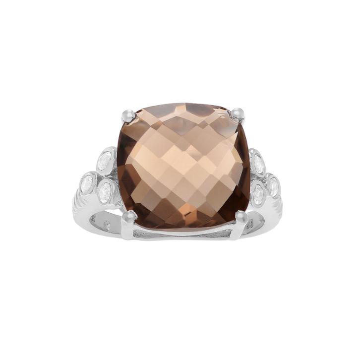 Genuine Smoky Quartz & White Topaz Sterling Silver Ring