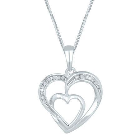 1/10 Ct. T.w. Diamond 10k White Gold Double-heart Pendant Necklace