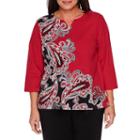 Alfred Dunner 3/4 Sleeve Split Crew Neck T-shirt-plus