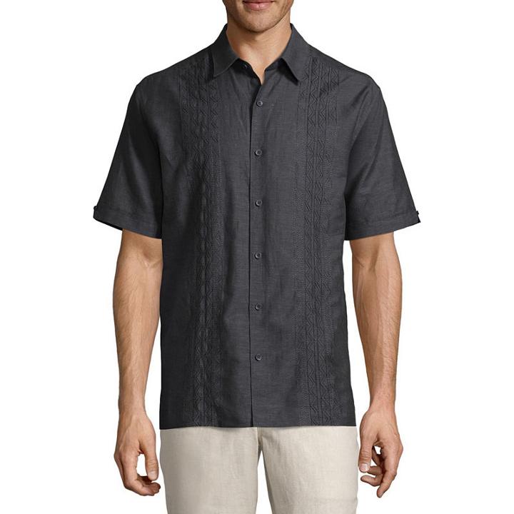 Havanera Havanera Linens Short Sleeve Floral Button-front Shirt-big And Tall