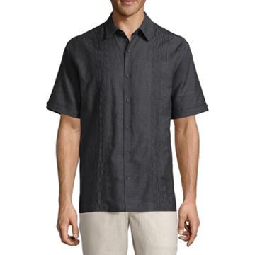 Havanera Havanera Linens Short Sleeve Floral Button-front Shirt-big And Tall