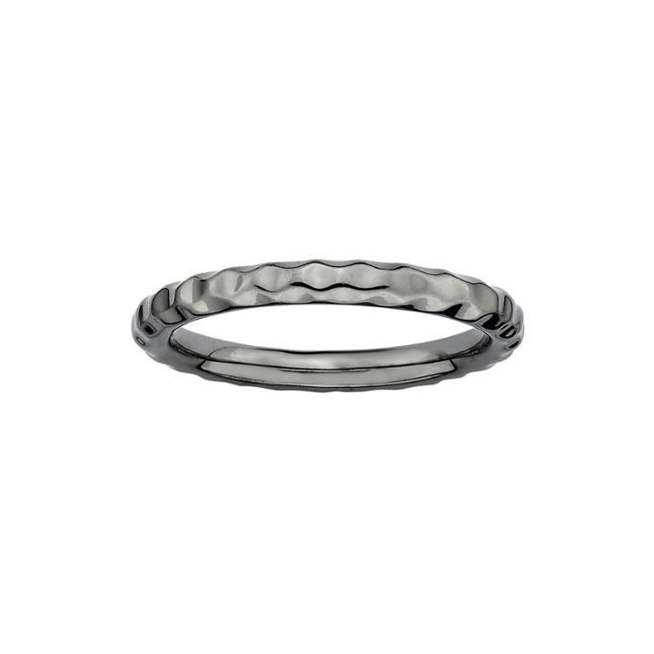 Personally Stackable Black Sterling Silver Hammered Ring