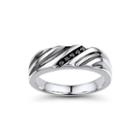Mens 1/10 Ct. T.w. Color-enhanced Black Diamond Sterling Silver Wave Comfort Fit Ring