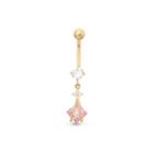 10k Yellow Gold Pink And White Cubic Zirconia Dangle Bely Ring