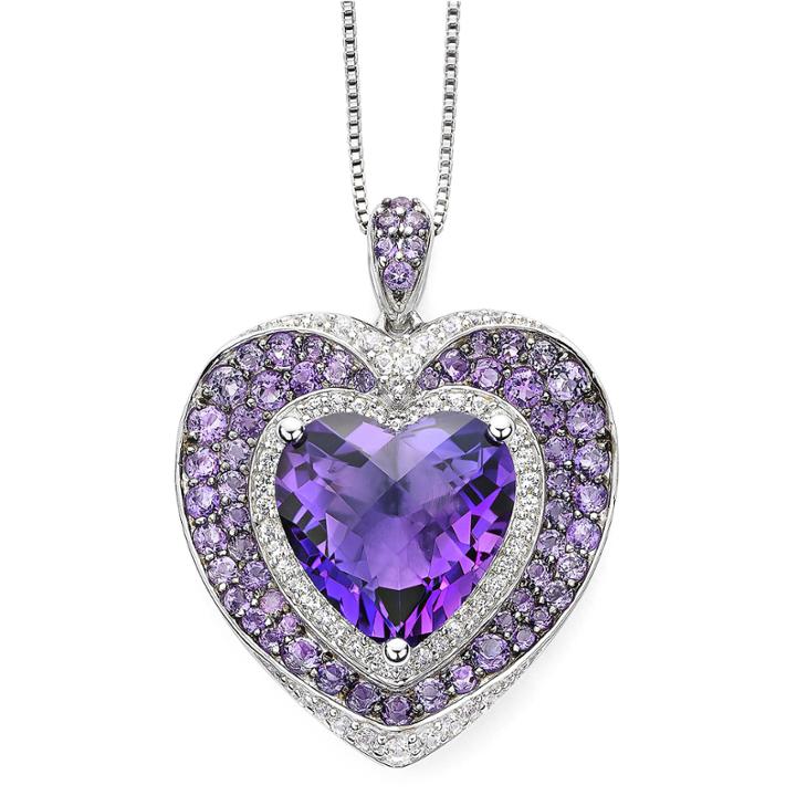 Lab-created Amethyst And White Sapphire Sterling Silver Heart Pendant Necklace