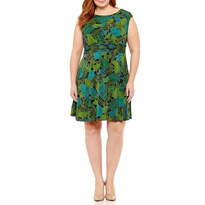 London Times Sleeveless Pattern Fit & Flare Dress-plus