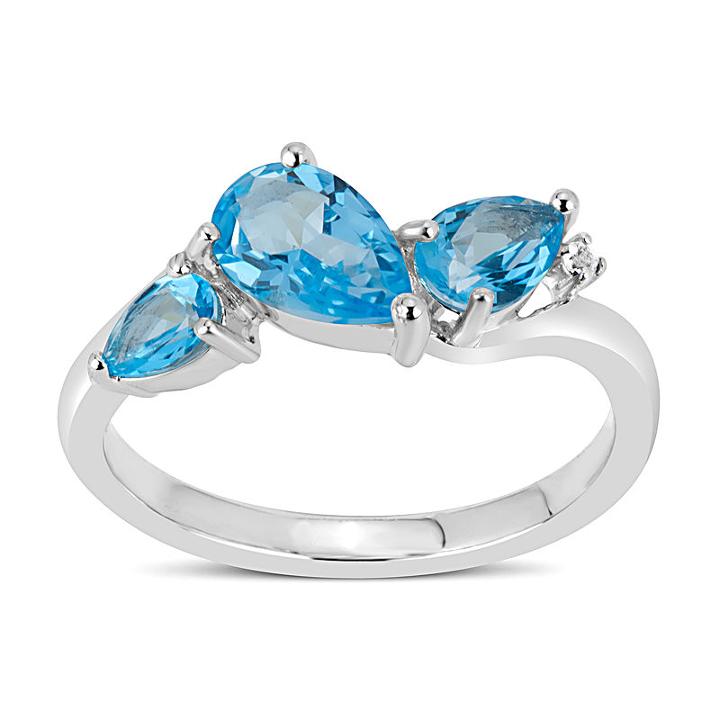 Sterling Silver Blue And White Topaz 3-stone Ring Featuring Swarovski Genuine Gemstones