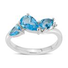 Sterling Silver Blue And White Topaz 3-stone Ring Featuring Swarovski Genuine Gemstones