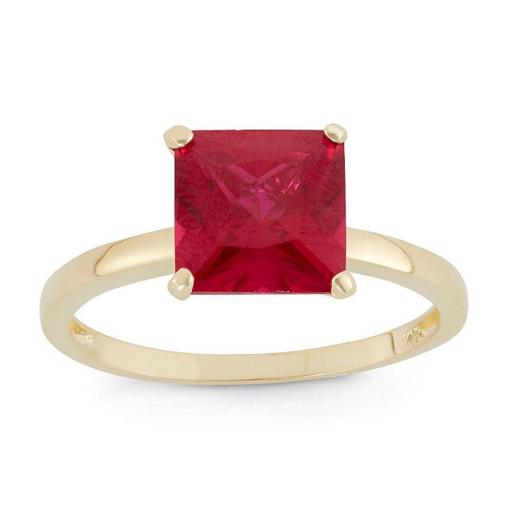 Womens Red Ruby 10k Gold Solitaire Ring