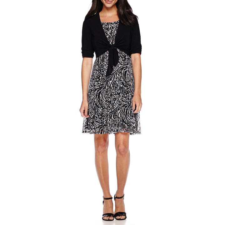 Perceptions Short-sleeve Tie-front Lace Jacket Dress