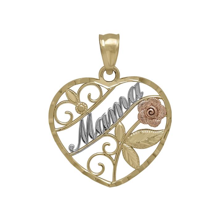Tesoro&trade; 14k Tri-tone Mama Heart Pendant