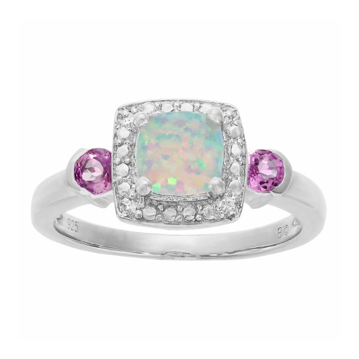 Womens Diamond Accent Lab Created White Opal Sterling Silver Cocktail Ring