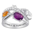 Personalized Womens Simulated Cubic Zirconia Multi Color Sterling Silver Oval Cocktail Ring