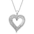 Womens 1 Ct. T.w. Genuine White Diamond 10k White Gold Heart Pendant Necklace