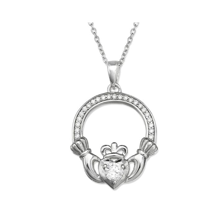 Silver Enchantment Cubic Zirconia Sterling Silver Claddagh Pendant Necklace