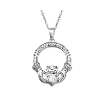 Silver Enchantment Cubic Zirconia Sterling Silver Claddagh Pendant Necklace