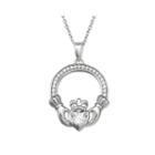 Silver Enchantment Cubic Zirconia Sterling Silver Claddagh Pendant Necklace