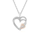 Womens 1/5 Ct. T.w. Genuine White Diamond 10k Rose Gold Over Silver Heart Pendant Necklace