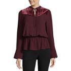 Worthington Long Sleeve Crew Neck Georgette Floral Blouse