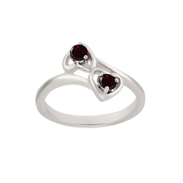 Genuine Garnet Sterling Silver Two Heart Ring