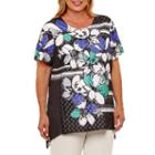 Alfred Dunner Closet Case Short Sleeve Floral T-shirt-womens Plus