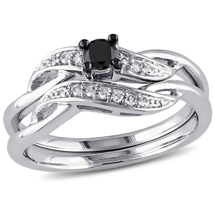 Womens 1/4 Ct. T.w. Color Enhanced Black Diamond Sterling Silver Bridal Set