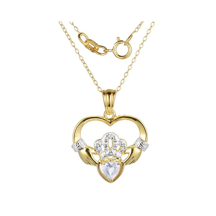 Heart-shaped Genuine White Topaz And Diamond-accent Claddagh Pendant Necklace